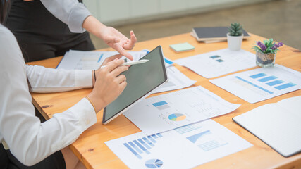 Young business team working with business report document on office desk. Brainstorming Business People Design Planning, Brainstorming Planning Partnership.