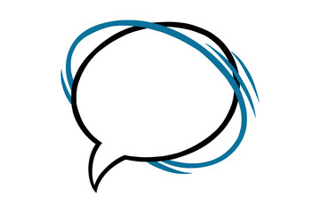 Circle speech bubble with lines. Outline speech box isolated in white background. Handdrawn vector illustration