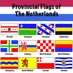 Provincial Flags of Netherlands (Holland) Rectangle Vector Icon Set 