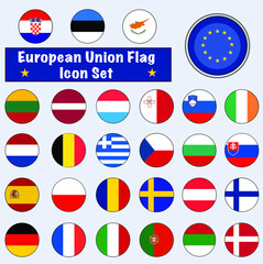 Full Europe Union (EU) flag icon set of a group of nations or allies for concepts and themes in Europe.