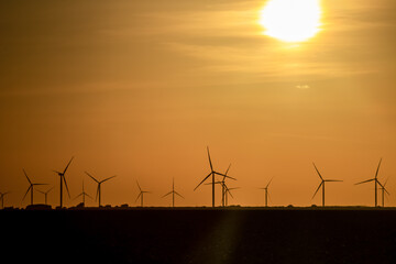 wind turbines at sunset near Corpus Christi, Texas, USA