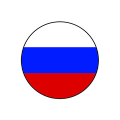 Russia flag red white and blue circle button icon. 
