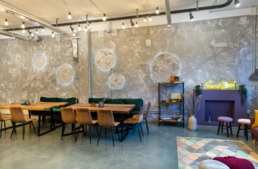 Interior of modern restaurant in the loft style