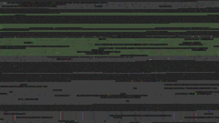 Horizontal distortion of broken video image on black background, VHS effect, glitch digital color...