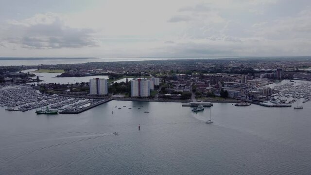 Aerial View Of Haslar Marina Across Portsmouth Harbour In Gosport, UK.