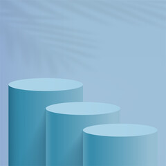 Abstract minimal scene with blue cylinder podiums. Vector illustration.