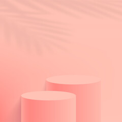 Abstract background with pink color geometric 3d podiums. Vector illustration
