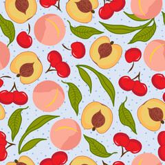 Stone fruit mix vector seamless pattern design