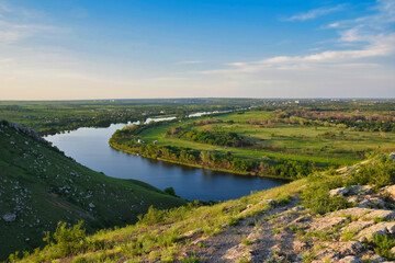 Fototapeta na wymiar Sunset landscape of the Seversky Donets river in Belaya Kalitva