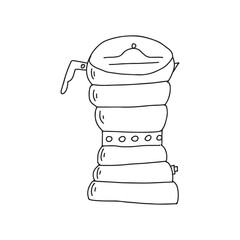 Hand drawn doodle vector illustration of moka percolator coffee pot for brewing hot espresso coffee. Isolated on white background.