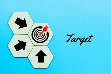 hexagonal stick with arrow icons, target and target word