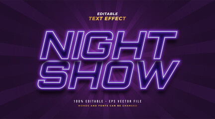Night Show Text Style with Glowing Neon Effect. Editable Text Style Effect
