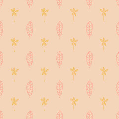 Autumn pink and yellow leaves seamless pattern