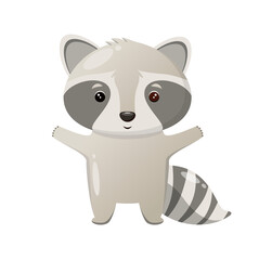 Cute raccoon on a white background. Children's illustration of animals.