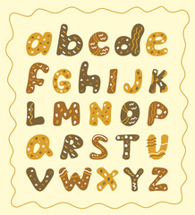 Stylized cute alphabet, in a childish style. Various elements of circles, lines, points. Vector illustration.
