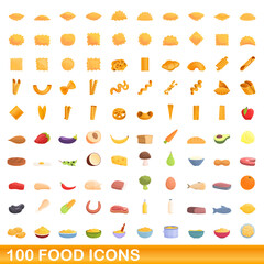 100 food icons set. Cartoon illustration of 100 food icons vector set isolated on white background