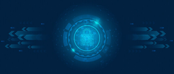 Cyber security for internet data,Information protection. Padlock vector design.Blue technology digital privacy protoction.