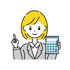 ビジネスウーマン　電卓　指差し