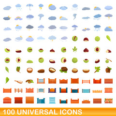 100 universal icons set. Cartoon illustration of 100 universal icons vector set isolated on white background