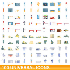 100 universal icons set. Cartoon illustration of 100 universal icons vector set isolated on white background