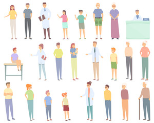 Family doctor icons set cartoon vector. Hospital health. Medicine care