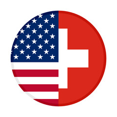 round icon with united states of america and switzerland flags isolated on white background	
