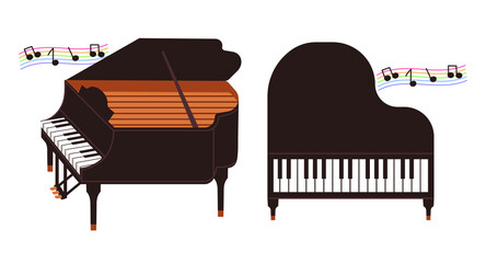 Side view and top view of a grand piano. Musical instruments vector illustration. © woocat