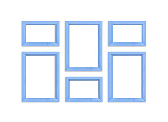 Blank photo frames collage isolated on white background, blue color design, six frameworks set 