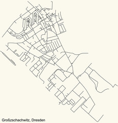Black simple detailed street roads map on vintage beige background of the neighbourhood Großzschachwitz mit Sporbitz quarter of Dresden, Germany