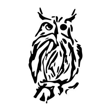 Owl black abstraction illustration on white background.