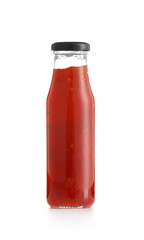 Bottle of chili sauce on white background