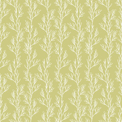 Seamless pattern of a branch with leaves. Silhouette. Design for fabric, printing, wallpaper, packaging, posters, medicine, beauty, postcards.