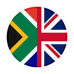round icon with south africa and united kingdom flags isolated on white background	
