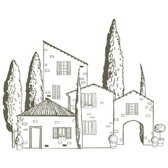 Houses of Tuscany. Vector  illustration.
