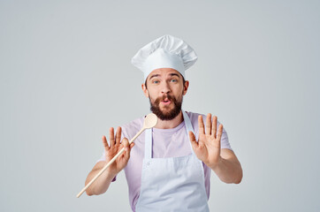 Cheerful male chef aprons cooking professional
