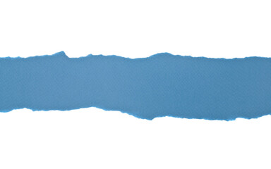 Blue torn paper isolated on white background close-up.