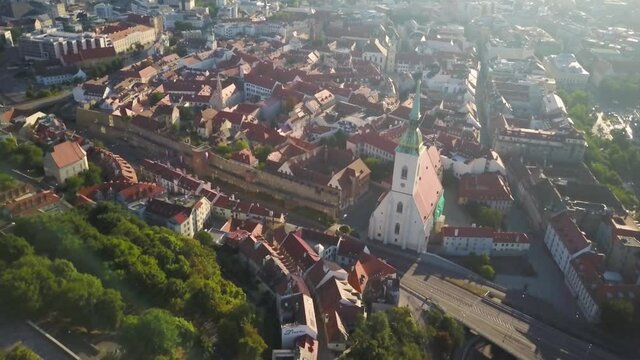 Bratislava Famous Cathedral Used for coronation church of the Kingdom of Hungary - aerial drone shot