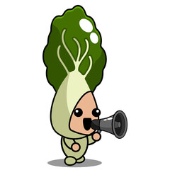 vector cartoon cute bok choy vegetable mascot character holding megaphone