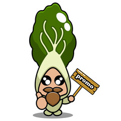 vector cartoon cute bok choy vegetable mascot character holding promo board
