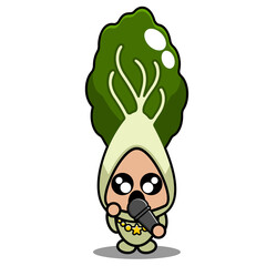 vector cartoon character of cute bok choy vegetable mascot singing