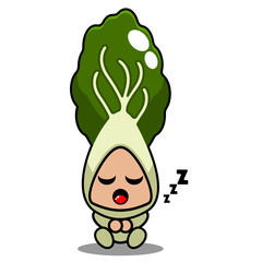 vector cartoon cute bok choy vegetable mascot character sitting yawning and sleeping