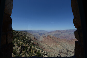 View of the Grand Canyon as seen from the Desert View Watchtower on the south rim