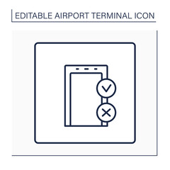 Gate line icon. Departure gate. Check-in bags and passengers before flight. Screening and security. Pointer.Airport terminal concept. Isolated vector illustration.Editable stroke