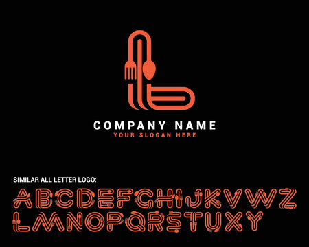 l Food Letter logo, l spoon letter logo,food letter logo set, food alphabet