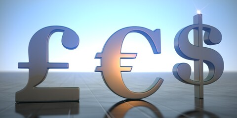 Euro sign against a bright blue sky.