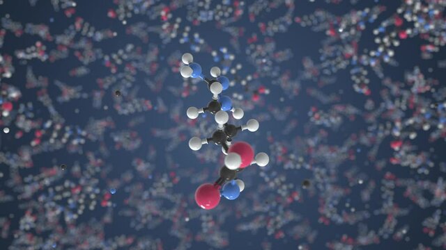 Arginine molecule. Conceptual molecular model. Chemical looping 3d animation