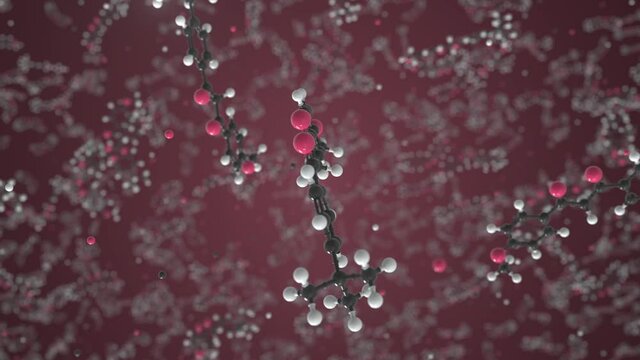Avobenzone molecule, conceptual molecular model. Scientific looping 3d animation
