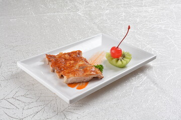 deep fried crispy chicken meat appetiser platter with chef special sauce asian halal menu