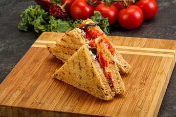 Club sandwich with eggplant and cheese
