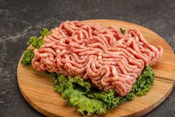 Raw pork minced meat over board